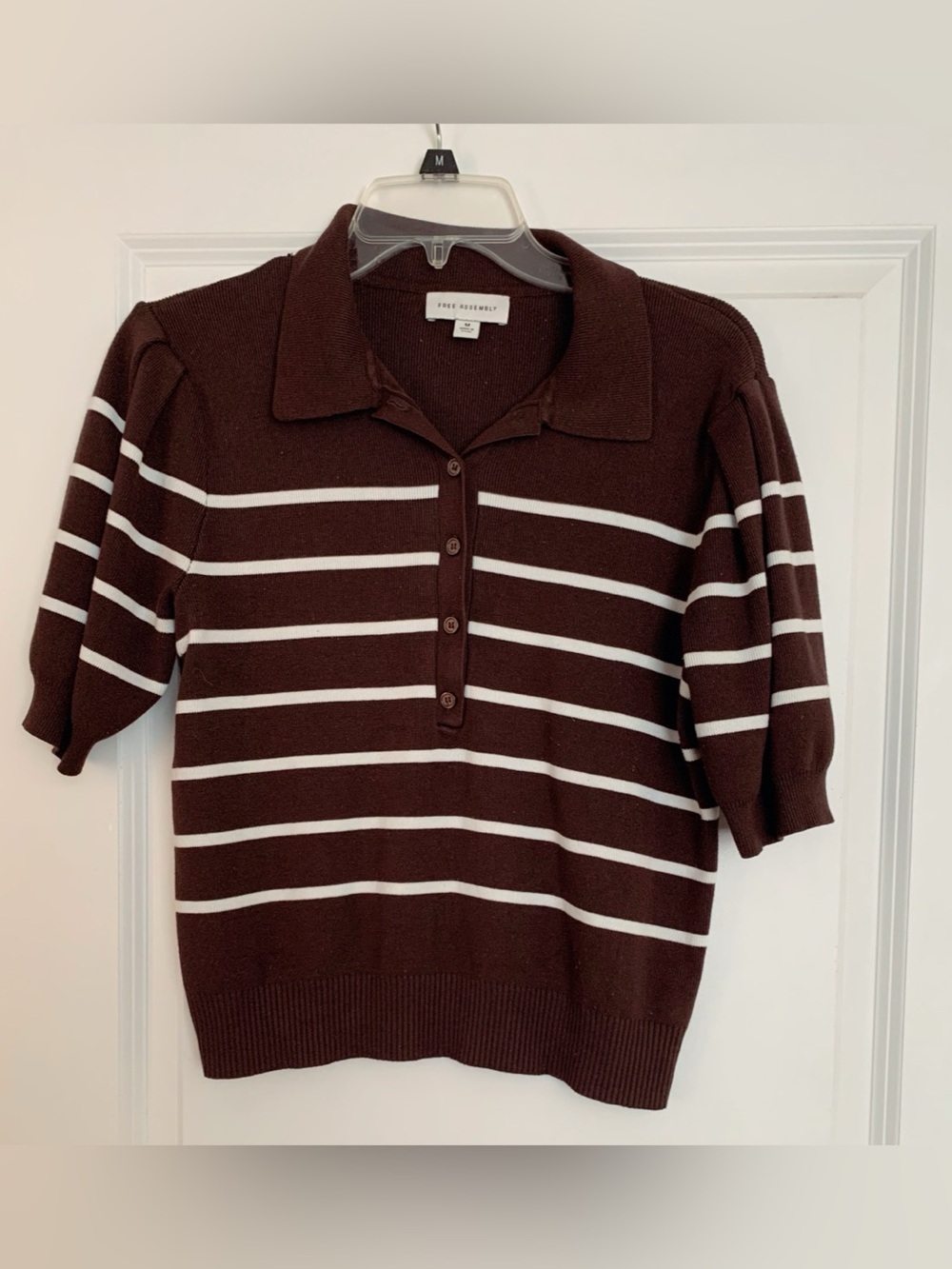 Free Assembly Striped Polo Sweater in Brown & White Size Medium Like New